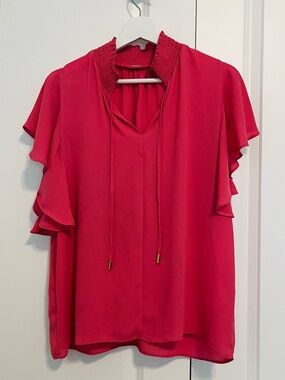 Tahari Women’s Ruffled Short-Sleeve Blouse - Hot Pink